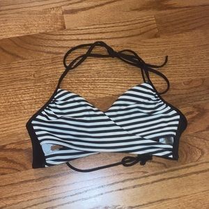 Black and White Stripe PINK Bikini Top